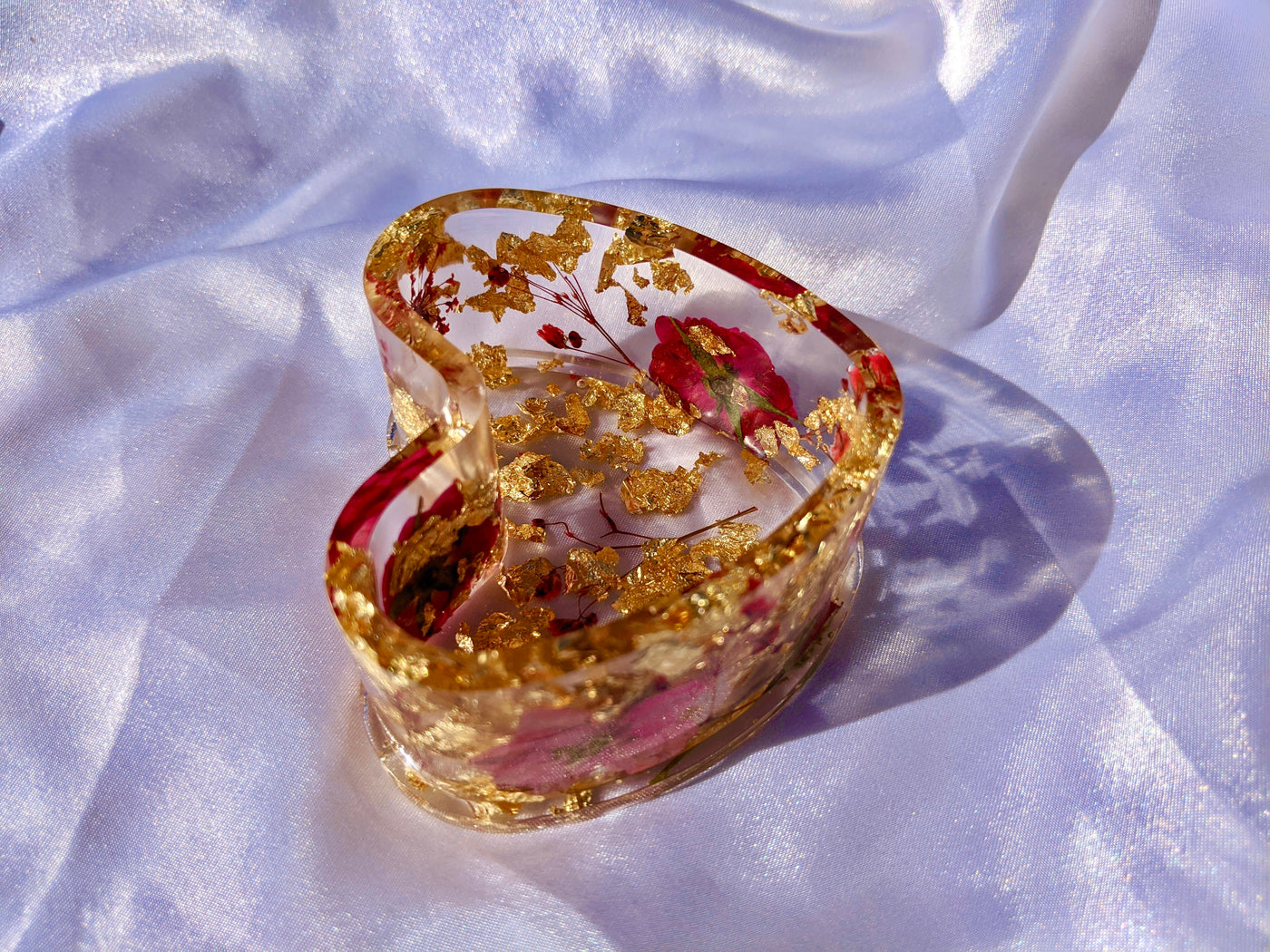 Handmade Gold Rose Resin Heart Trinket Box - Jasmin Renee Art