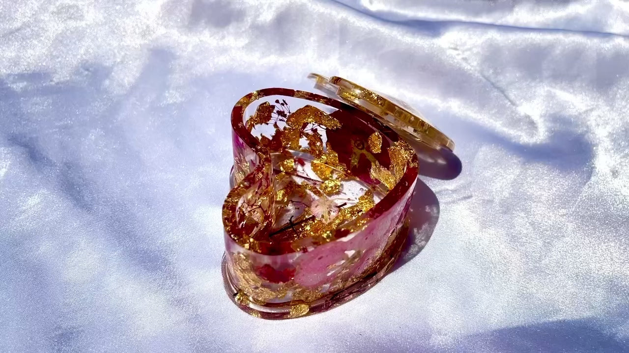 Handmade Gold Rose Resin Heart Trinket Box - Jasmin Renee Art Video