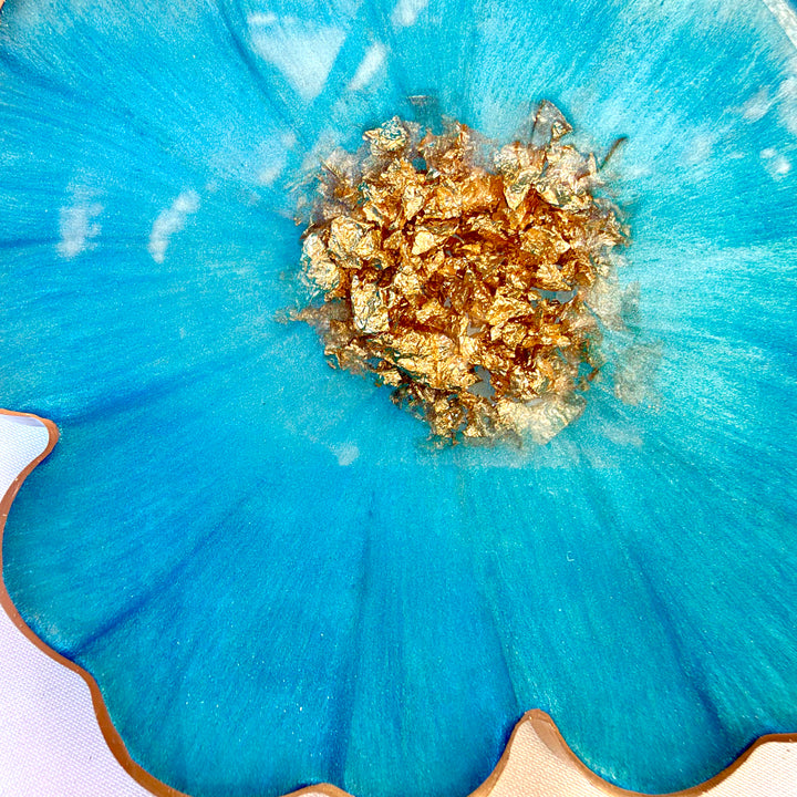 Caribbean Cerulean Blue and Gold Flower Shaped Coasters
