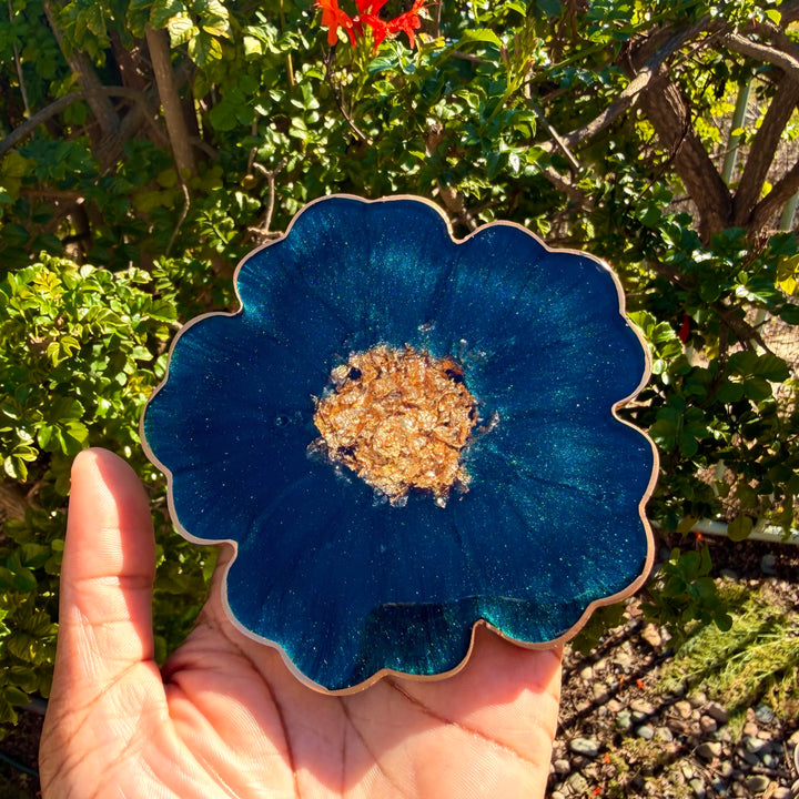 Deep Teal Jade Green and Gold Flower Coasters