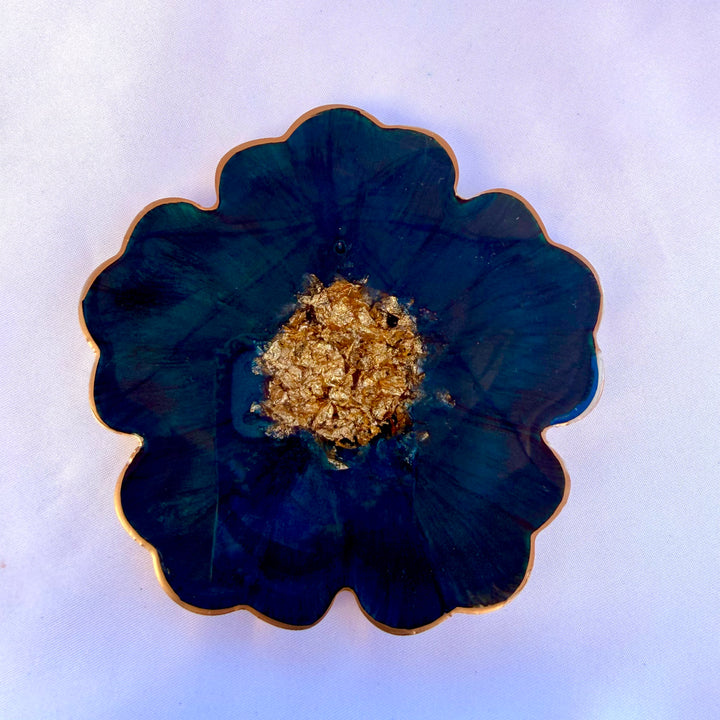 Deep Teal Jade Green and Gold Flower Coasters
