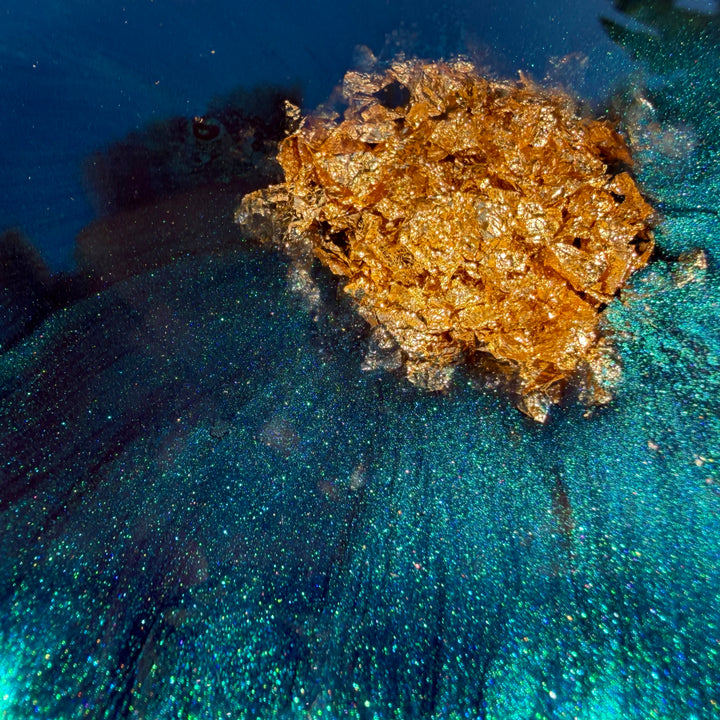 Deep Teal Jade Green and Gold Flower Coasters