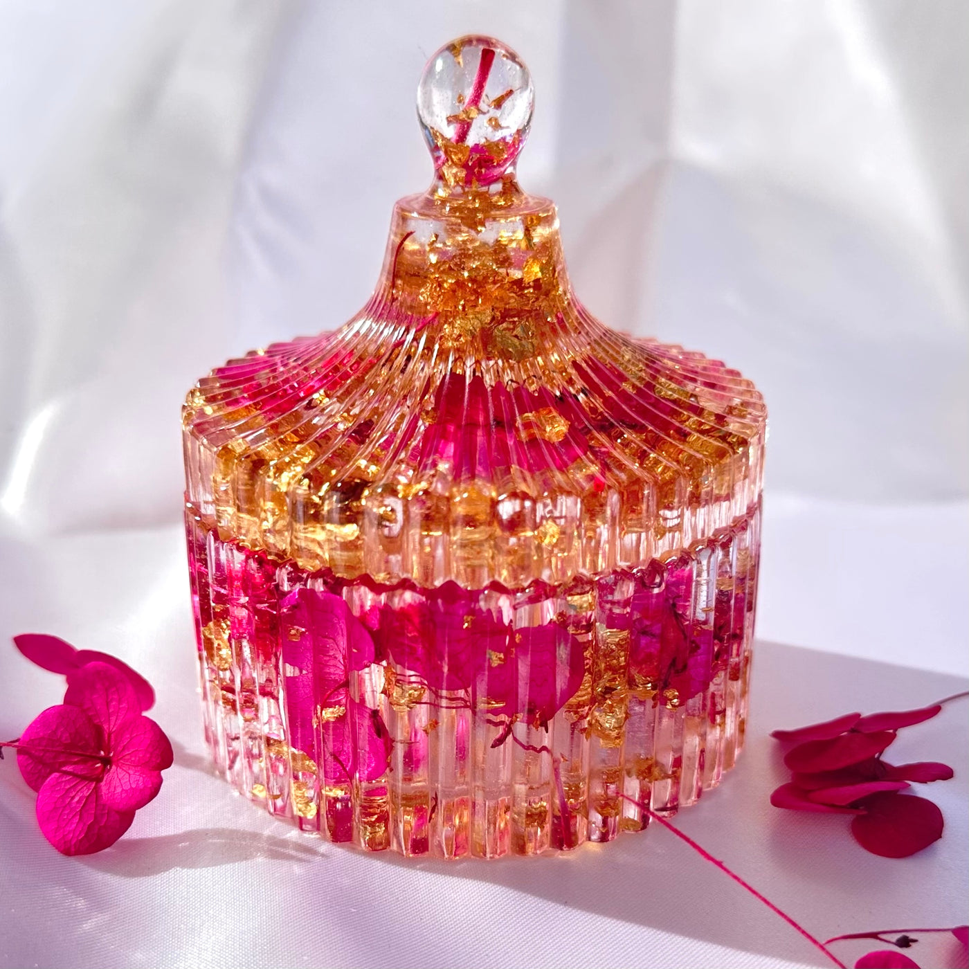 Fuchsia Hot Pink Vintage Trinket Box - Jasmin Renee Art