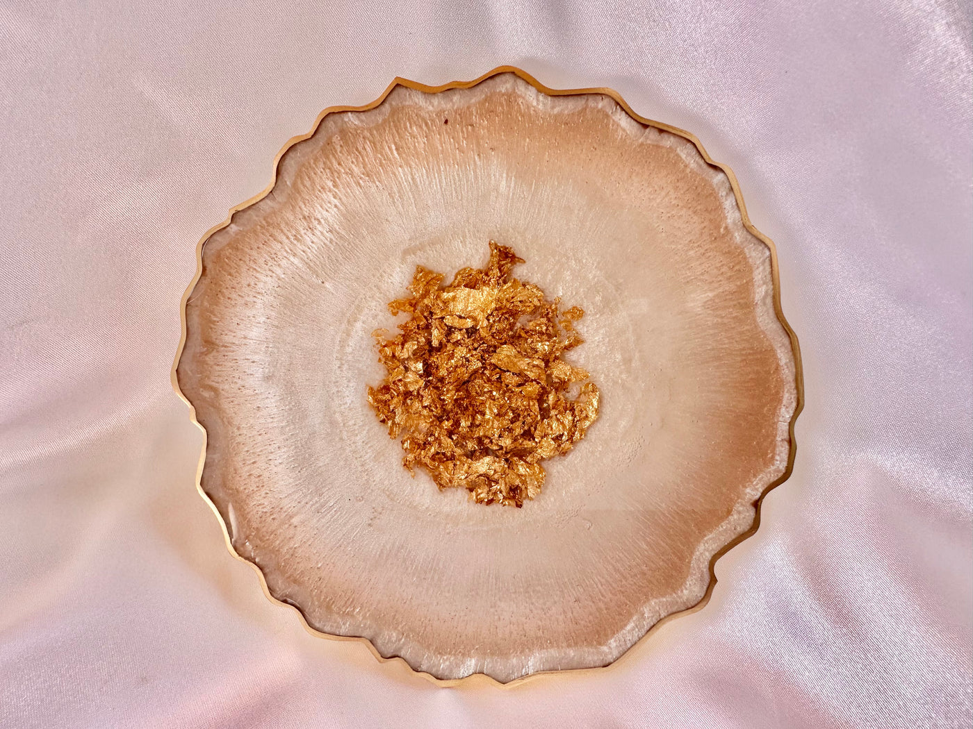Handmade Beige Cream and Gold Irregular Shaped Large Geode Agate Resin Coasters with Gold Accented Rim Edges - Jasmin Renee Art - Single Coaster