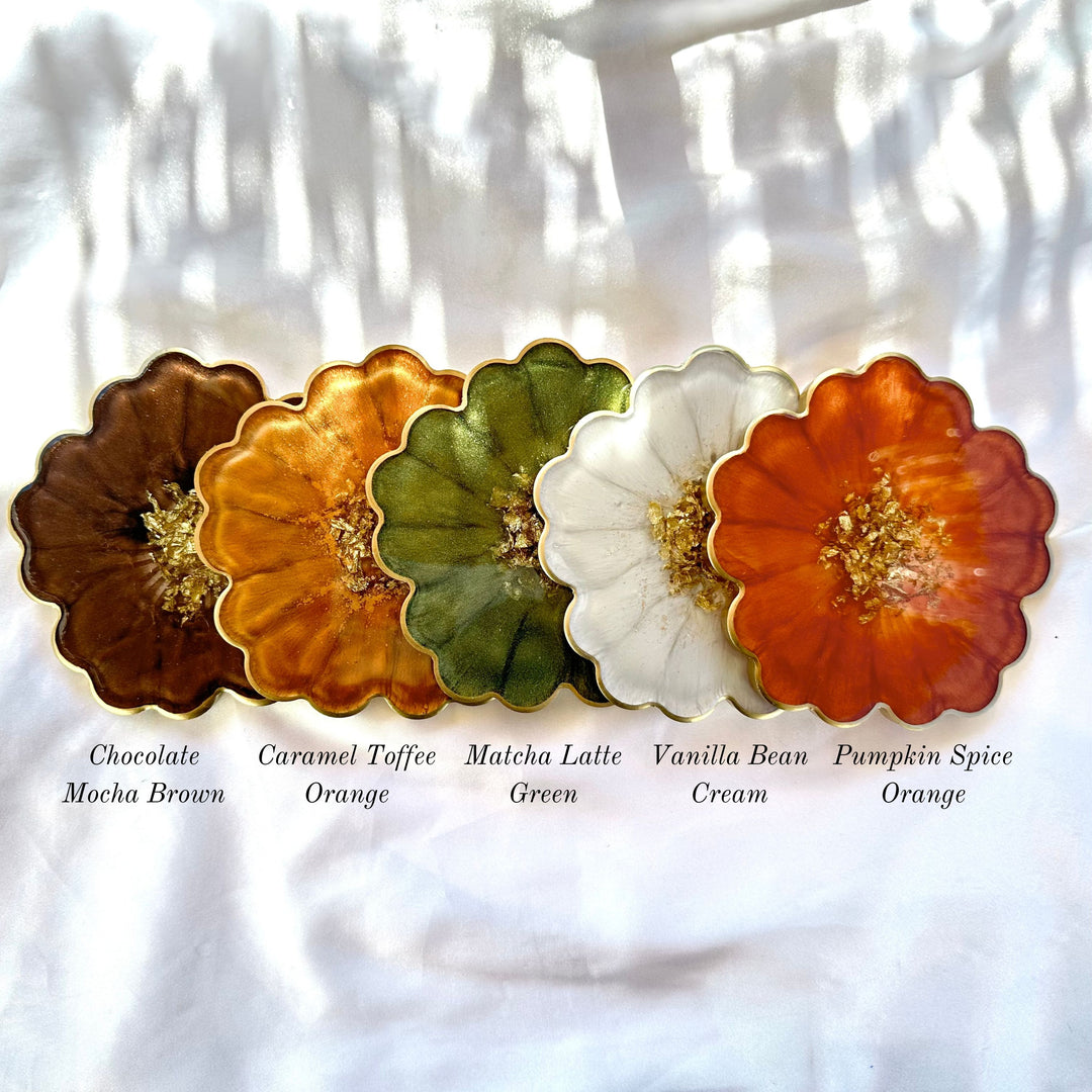 Handmade Flower Shaped Coasters - Starbucks Fall Theme - Jasmin Renee Art