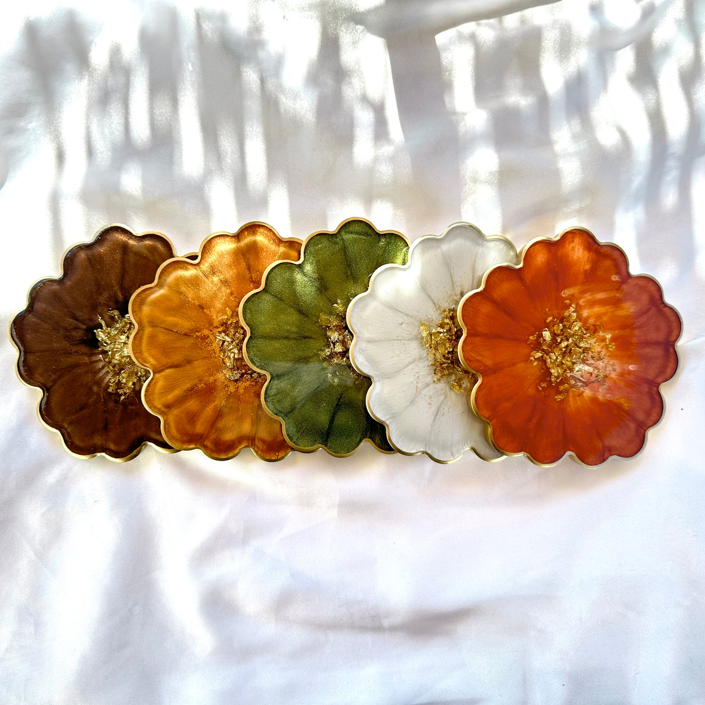 Handmade Flower Shaped Coasters - Starbucks Fall Theme - Jasmin Renee Art