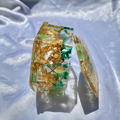 Handmade Gold Baby Emerald Green Resin Hexagon Trinket Box - Jasmin Renee Art