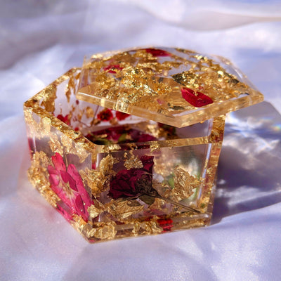 "Eternal Love" Gold & Rose Hexagon Trinket Jewelry Box