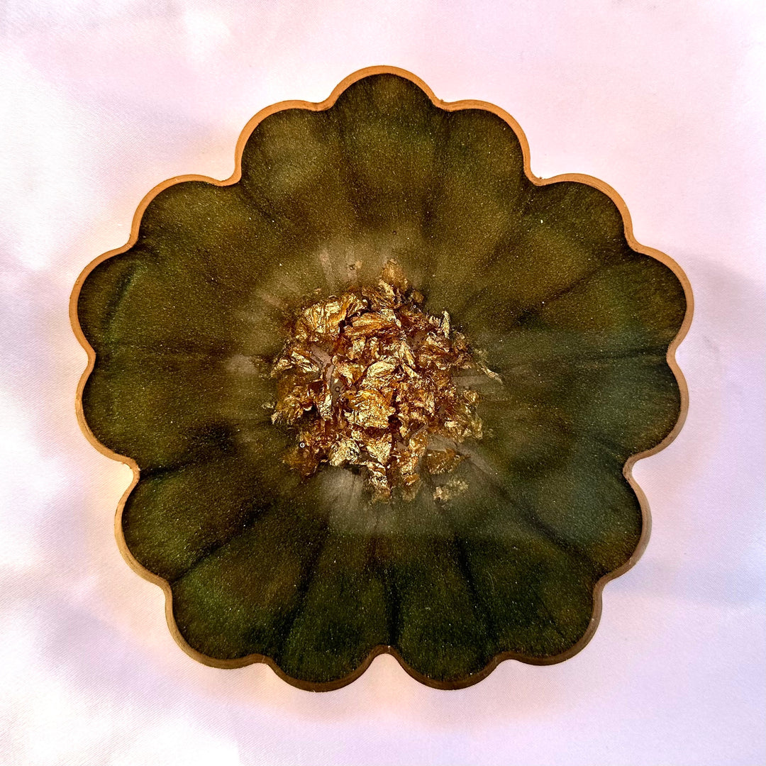 Handmade Matcha Green Tea Latte Flower Shaped Coaster - Starbucks Fall Theme-Jasmin Renee Art