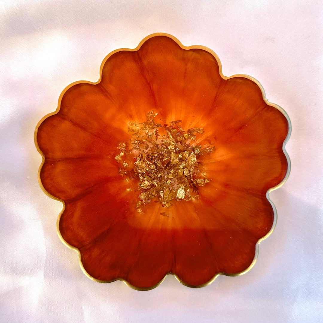Handmade Pumpkin Spice Orange Flower Shaped Coaster - Starbucks Fall Theme-Jasmin Renee Art