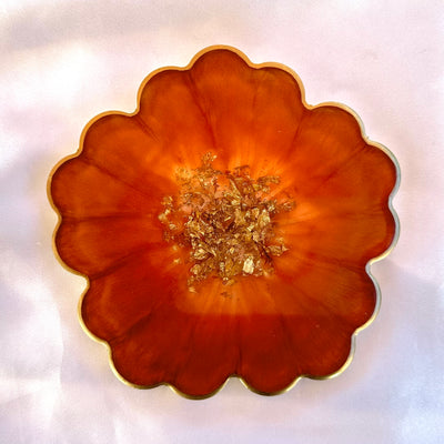 Handmade Pumpkin Spice Orange Flower Shaped Coaster - Starbucks Fall Theme-Jasmin Renee Art