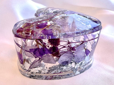 Handmade Purple Lavender and Silver Floral Resin Heart Trinket Box - Jasmin Renee Art
