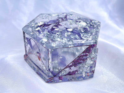 Handmade Purple Lavender and Silver Hexagon Trinket Box - Jasmin Renee Art