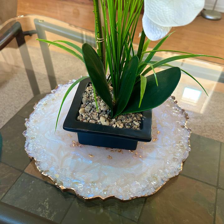 Iridescent White Opal Crushed Glass Tray