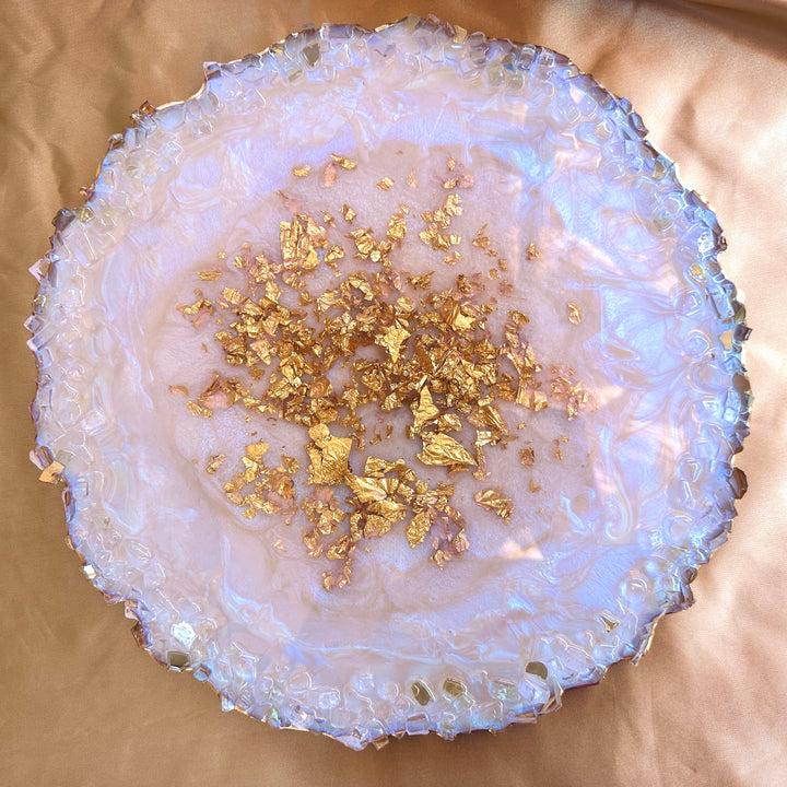 Iridescent White Opal Crushed Glass Tray