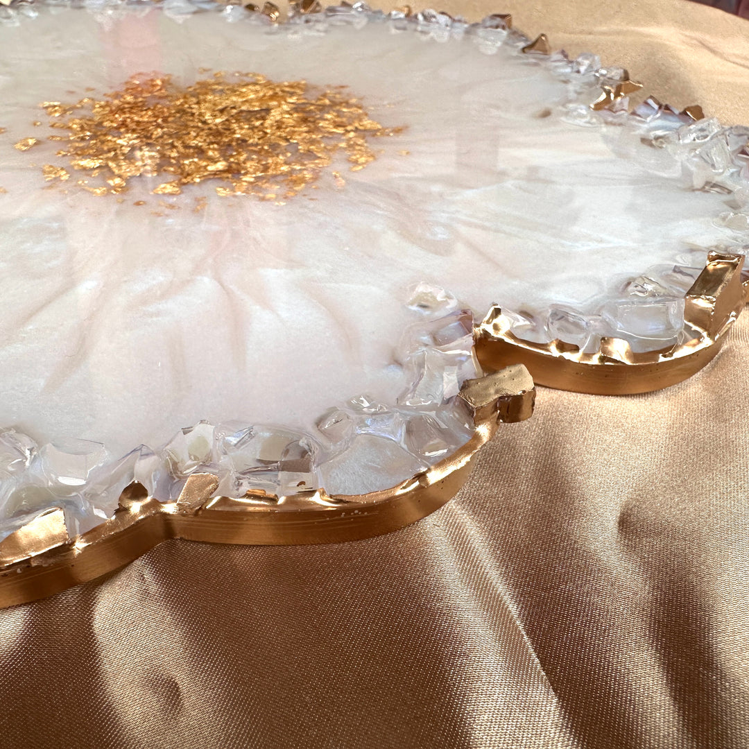 Iridescent White Opal Crushed Glass Flower Tray