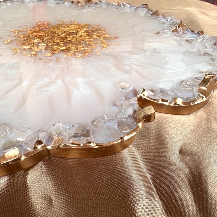 Iridescent White Opal Crushed Glass Flower Tray