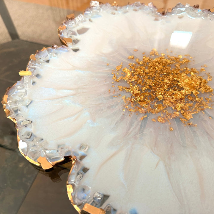Iridescent White Opal Crushed Glass Flower Tray