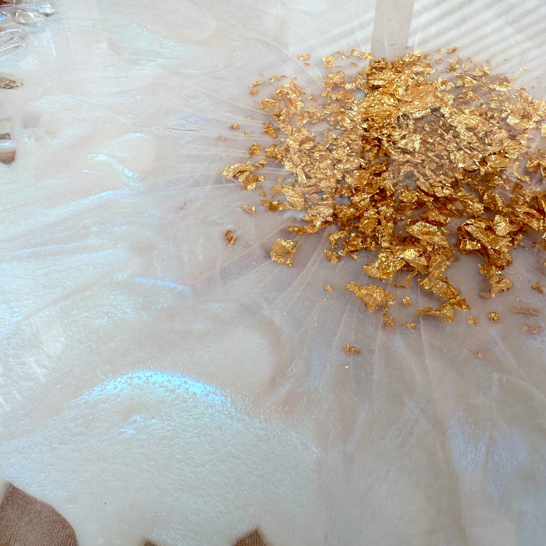 Iridescent White Opal Crushed Glass Flower Tray