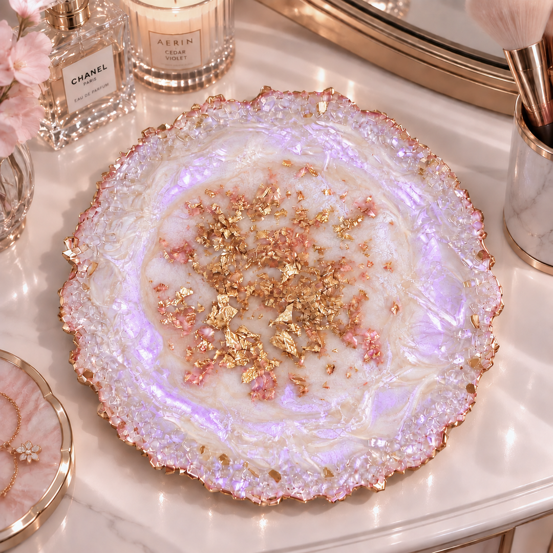 Iridescent White Opal Crushed Glass Tray