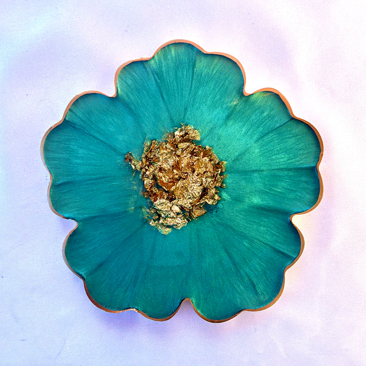 Mermaid Aquamarine Green and Gold Flower Shaped Coasters