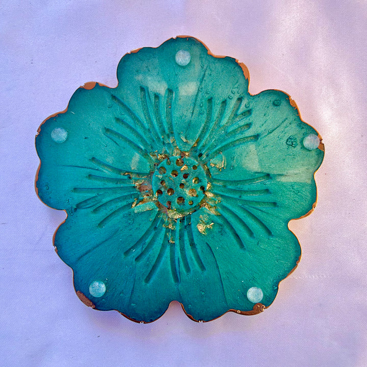 Mermaid Aquamarine Green and Gold Flower Shaped Coasters
