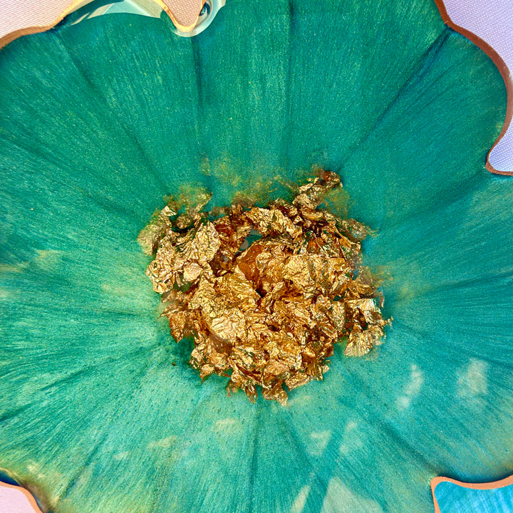 Mermaid Aquamarine Green and Gold Flower Shaped Coasters