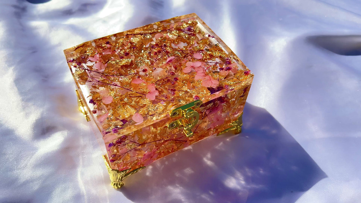 "Spring Blossoms" Golden Pink Jewelry Box