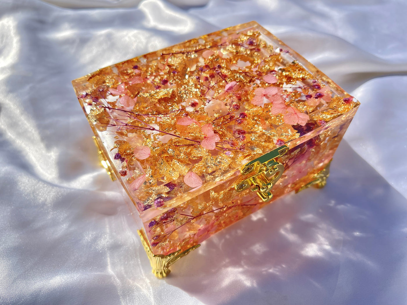 "Spring Blossoms" Golden Pink Jewelry Box